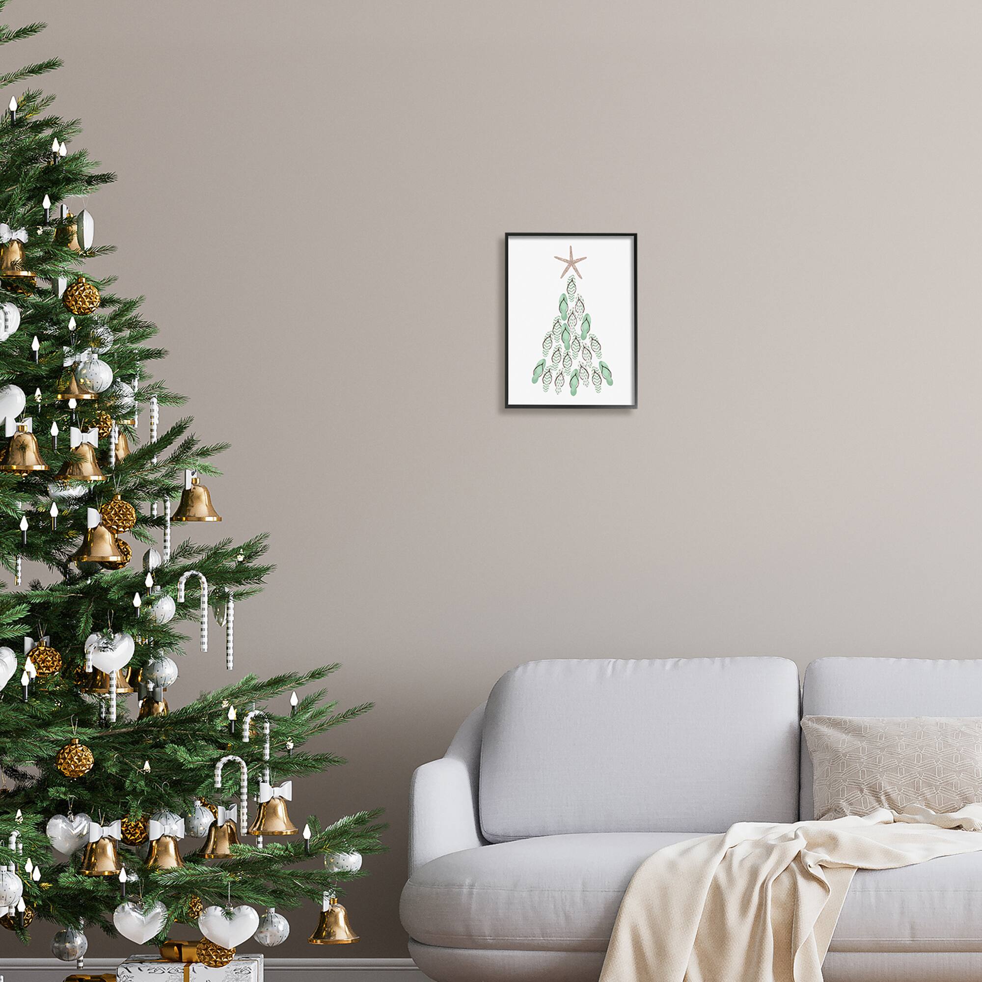 Stupell Industries Flip Flop Beachy Christmas Tree Black Framed Giclee Art